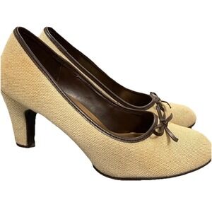 Predictions Comfort Plus Womens Canvas Bow Accent Pumps Brown‎ Trim Beige 8.5W
